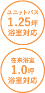 ユニットバス1.25坪浴室対応、在来浴室1.0坪浴室対応