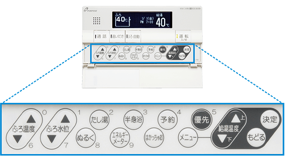 パーパス TC-H710EL ガス給湯器 リモコン セットリモコン 700シリーズ 標準タイプリモコン 呼び出し機能・エコ運転ボタン付 [◎] 