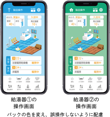 給湯器１と２の操作画面